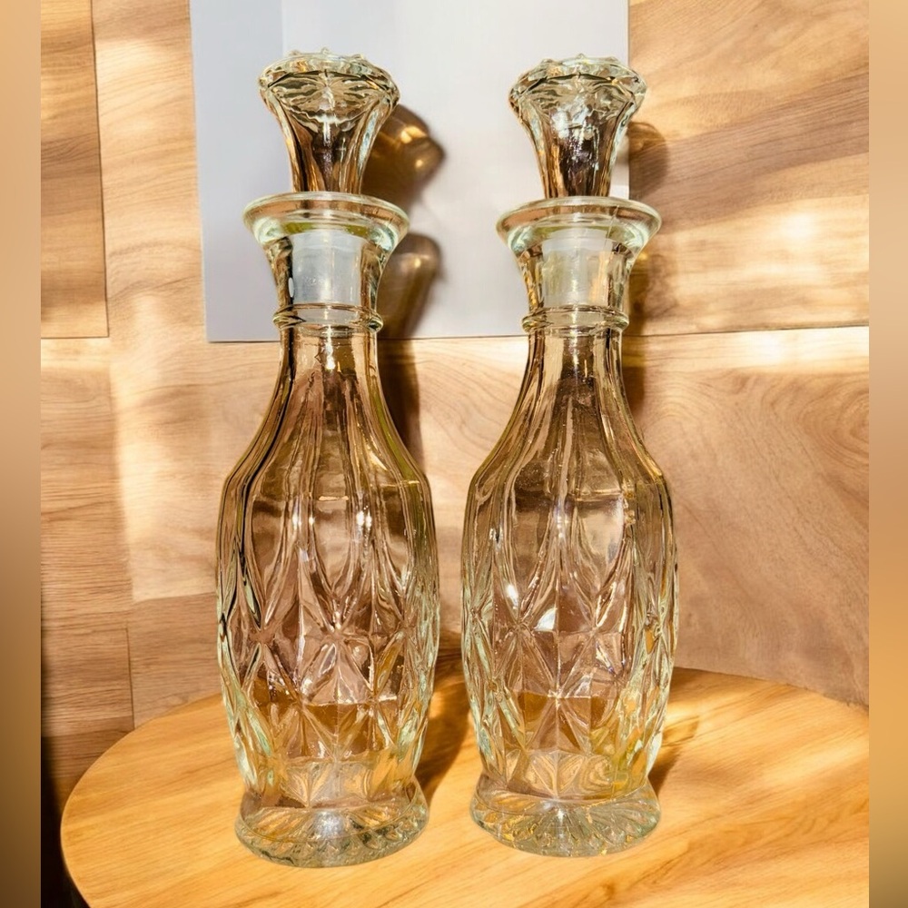 2 Vintage Apothecary Oil Vinegar Bottle with Glass Stopper